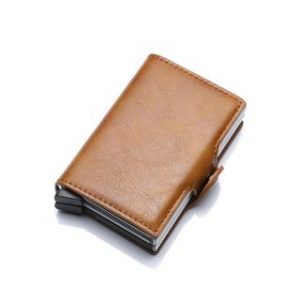 ארנק מגן כרטיסי אשראי RFID כפול חום בהיר-כסף (מק"ט WR-806)