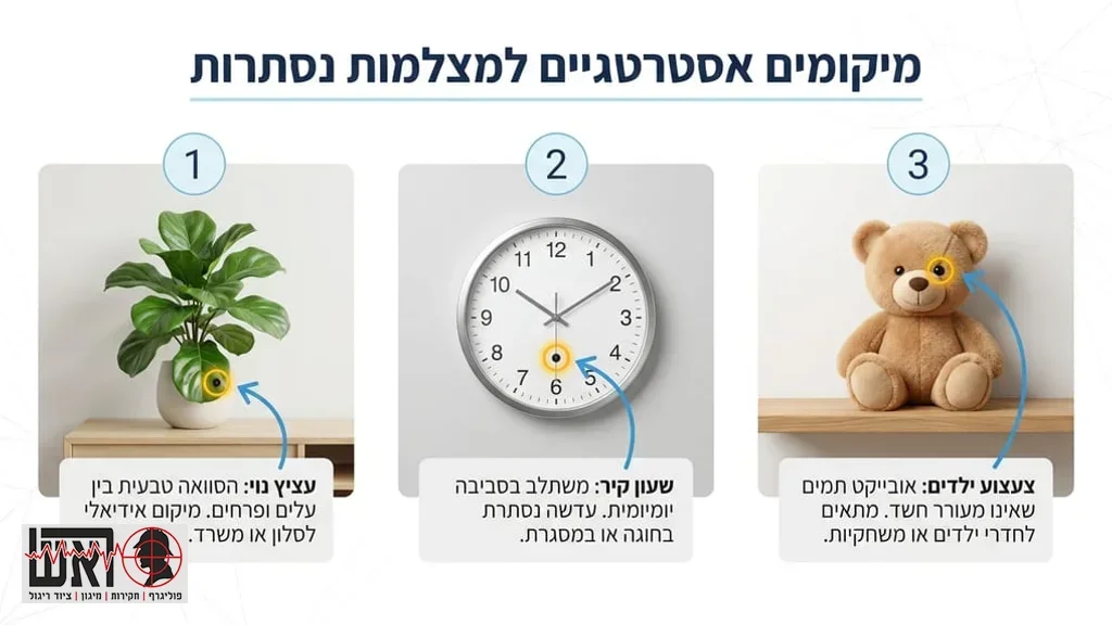 מיקומים מומלצים להתקנת מצלמות נסתרות כמו עציצים, שעונים או צעצועים התקנת מצלמה נסתרת בבית בתוך עציץ
